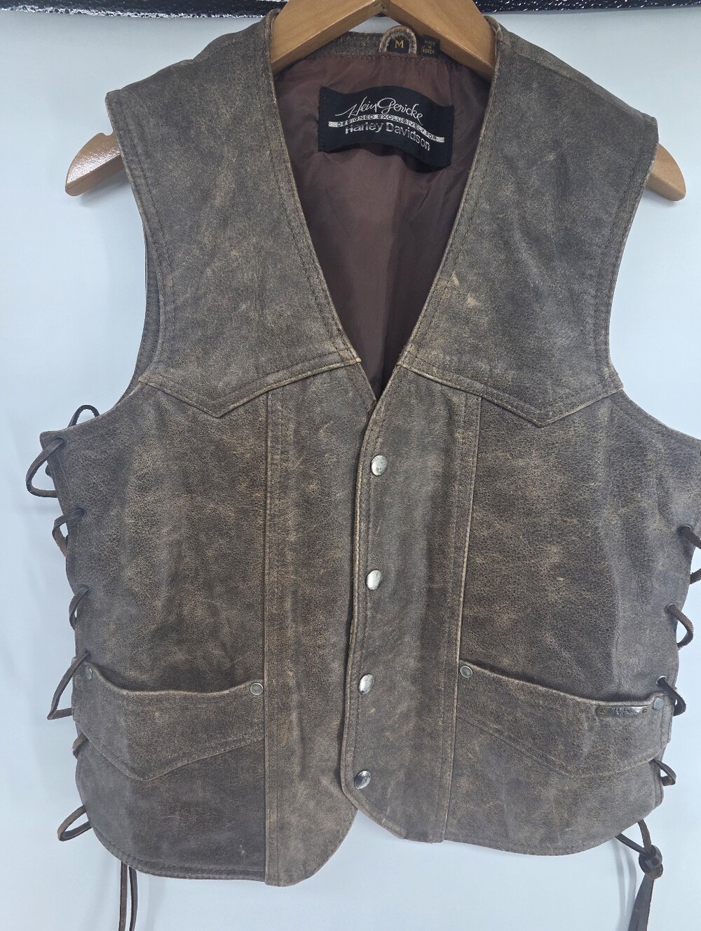 Vintage Harley Davidson Hein Gericke Brown Distressed Leather Biker Vest Men’s M
